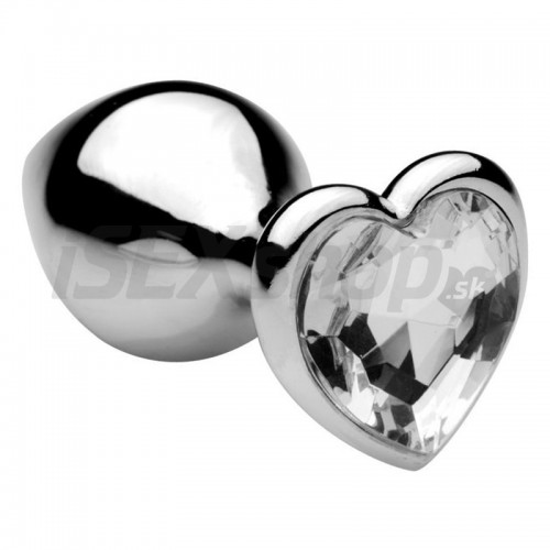 Malý kovový análny kolík s kryštáľom číre srdce S